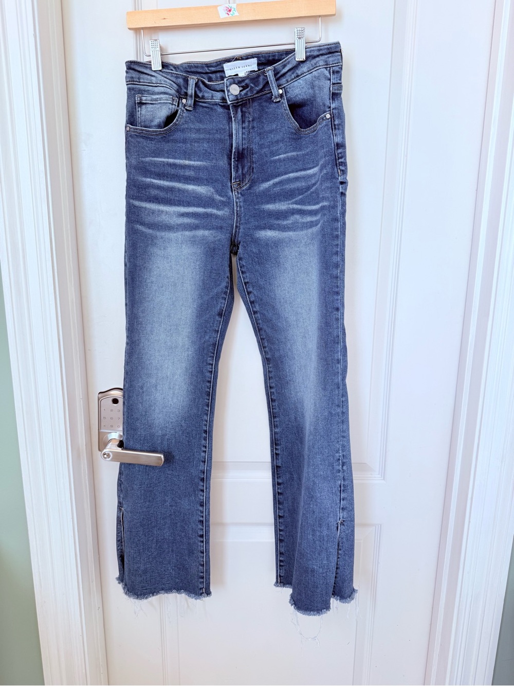 Risen Washed Blue Bootcut Jeans with Frayed Hem